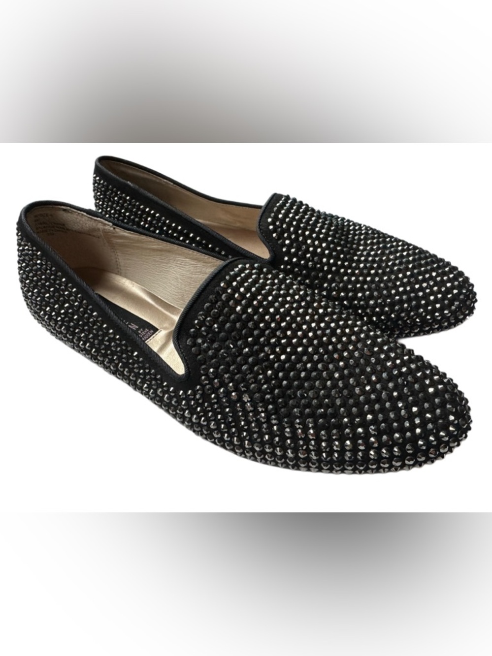 Steve Madden Black Rhinestone Studded Loafers Size 8M Slip On Flats